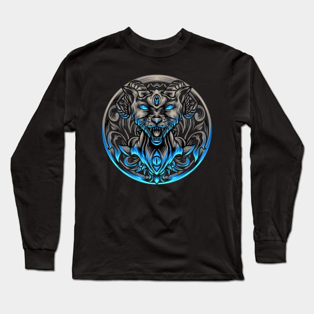 Egyptian satanic cat with ornaments Long Sleeve T-Shirt by zwestshops